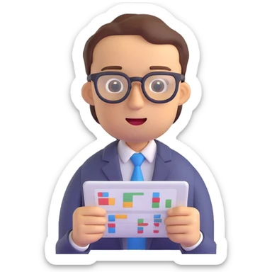 man wearing glasses and looking at data, 3D emoji style sticker