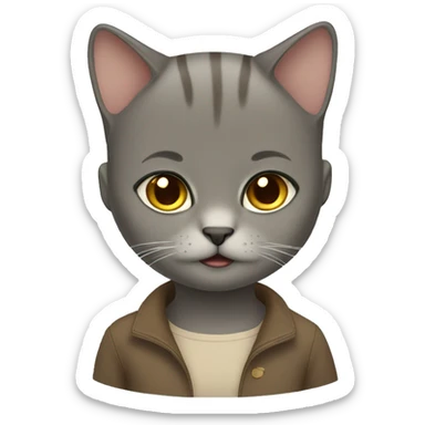 British Short Hair cat with Brown hair girl sticker