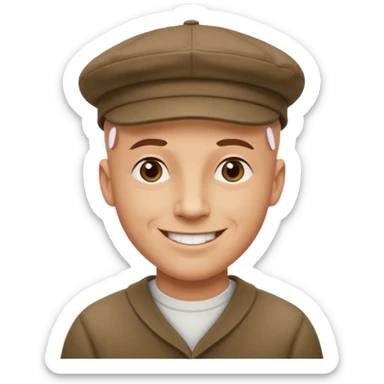 a bald man wearing a old english style cap looking really hopeful sticker