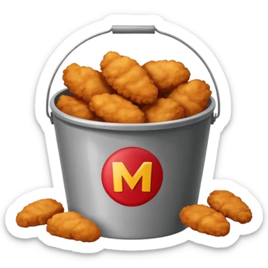ai aik bucket banao full of nuggets and os par aik red colour ka old ma bana ha sticker