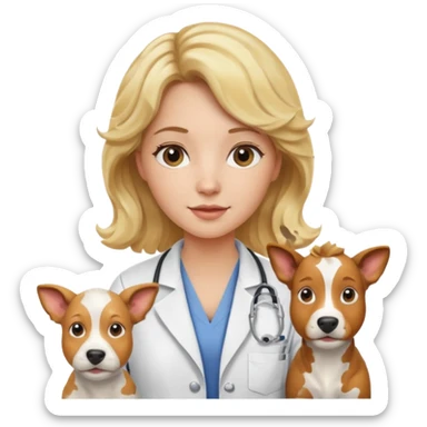 Joven mujer, de cabello rubio con ondas, veterinaria de perros, vacas y caballos sticker