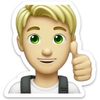 white boy doing thumbs up with green eyes and dyed white sticker