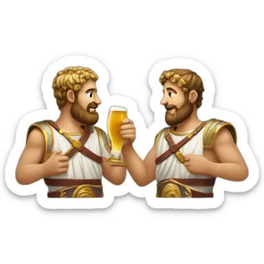 Two ancient romans standing next to each other drinking beers sticker