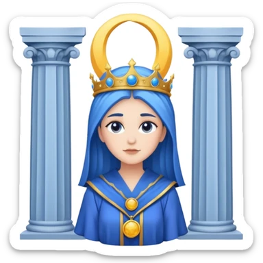 High Priestess tarot card with moon crown, blue robes, and pillars sticker