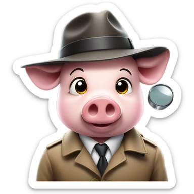 pig secret agent fedora detective  sticker