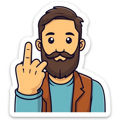 a man with a long brown beard showing the middle finger sticker