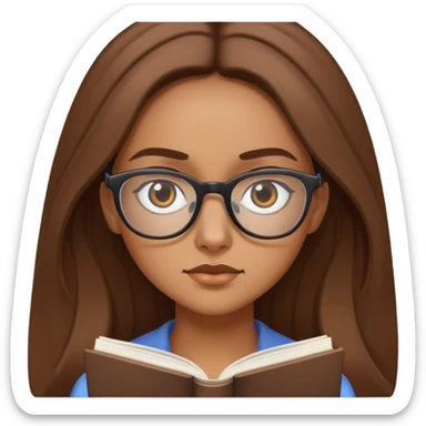 A white yet kind of tanned girl with long brown hair wearing reading glasses focousing  sticker