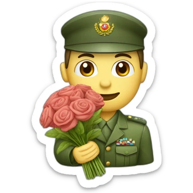 un militaire avec un bouquet de fleur sticker