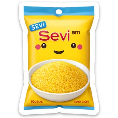 yellow rice in a packet without any face on it with the name on the packet "sev" sticker