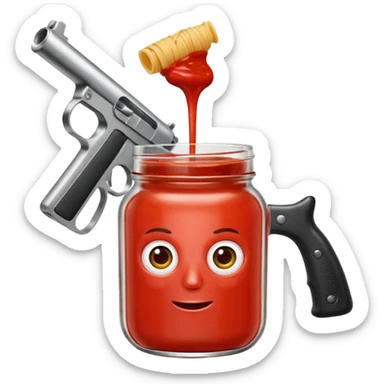 Jar of pasta sauce holding a gun  sticker