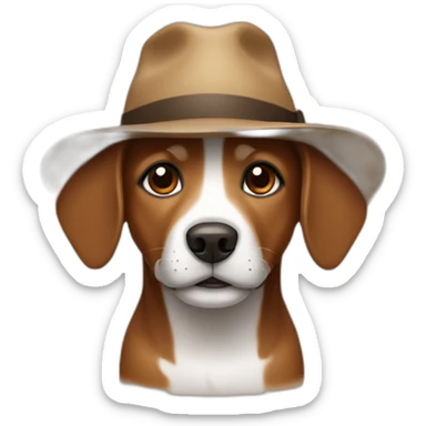 Small brown dog with a hat sticker