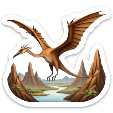 Quetzalcoatlus, flying above prehistoric landscape, wings spread wide sticker