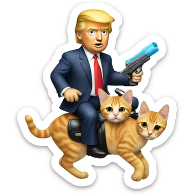 donald trump riding a kitten holding a watergun sticker