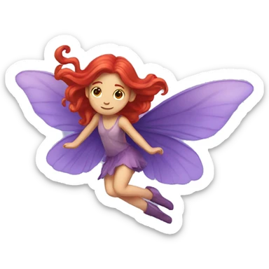 Flying fairy long red hair purple wings sticker