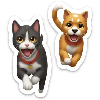 Gato corriendo con un perro atrás correteandolo sticker