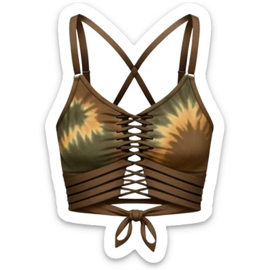 Tight weaved clothing crop top strappy in the front tie dye dark earth tones sticker