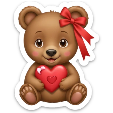 kissing female bear with heart and ruban on the ear sticker