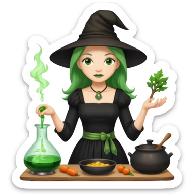 green witch cooking potion sticker