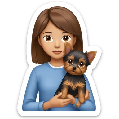 Asian brown-haired girl holding Yorkshire terrier  sticker