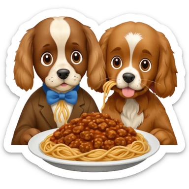 American Cocker Spaniel and Mongrel Eat Spaghetti Between Them sticker