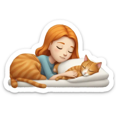 Sleeping ginger girl next to gray cat  sticker