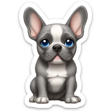 the French bulldog is gray in color with tan and gray-blue eyes sticker