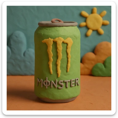 monster energy drink can, matte and textured with visible fingerprints claymation style sticker