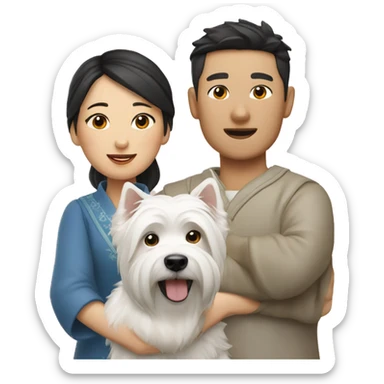 A Chinese couple with two westie dogs sticker