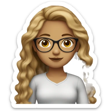 Girl with light brown wavy hair , with light tan skin and glasses. Also brown eyes sticker