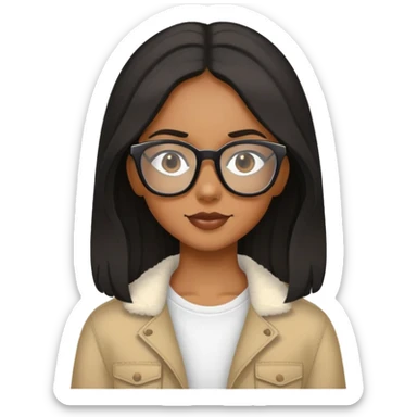 black not to long hair girl with wayfarer glasses and medium tan skin color sticker