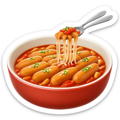 tteokbokki in a bowl, red sauce, simple background sticker