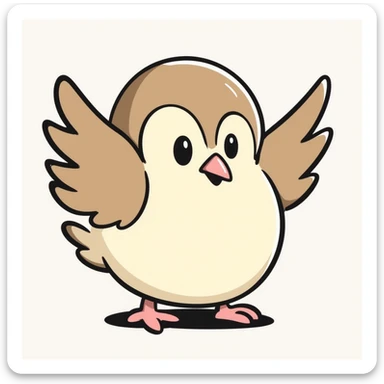 pidgey, small brown bird with cream face and underbelly, pink feet, and a short beak, hand drawn doodle style sticker
