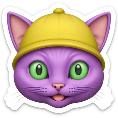 purple alien cat with no fur and yellow hat sticker