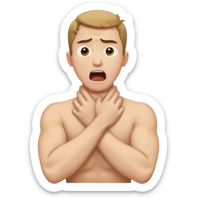 Man crashing out and chocking holding his neck with his arms crossed screaming  sticker