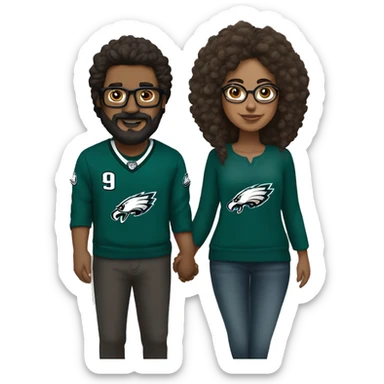 Stalky Brown guy with beard mustache and brown girl with glasses and her hair in a bun in Philadelphia eagles clothes holding hands sticker
