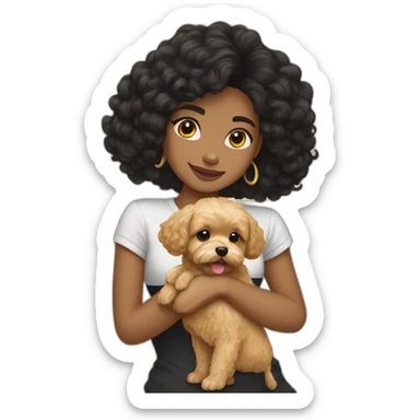black hair girl holding golden maltipoo sticker