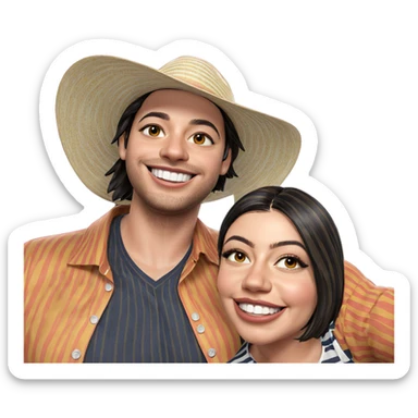 smiling couple in striped shirts sticker