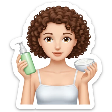 Brunette Curly White girl doing skin care sticker