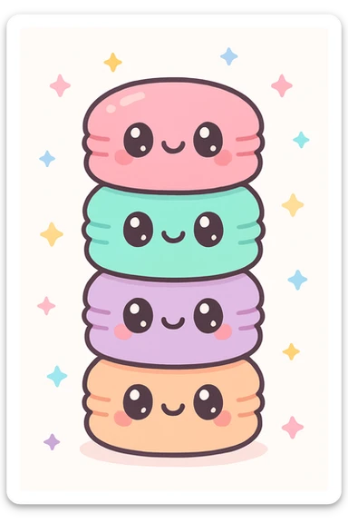 a colorful macaron stack, kawaii style sticker