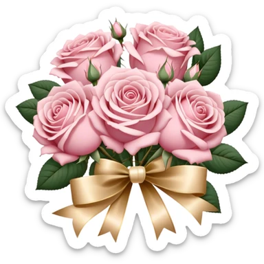 \Elegant Victorian-style bouquet of dusty pink roses with pearl accents and a gold-trimmed ribbon sticker