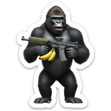 Gorilla with a banana as a machine gun sticker