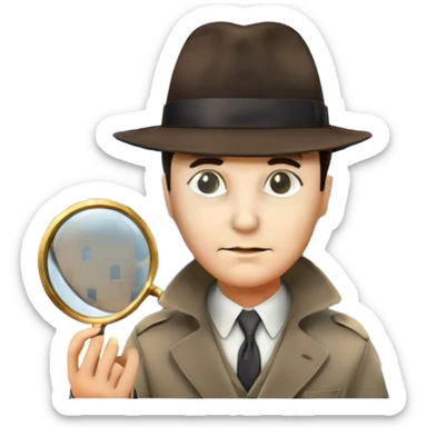 Icon for Detective Movies: A colorful collage featuring iconic detective elements—magnifying glass, a fedora hat, a cigarette, a shadowy figure, and a mysterious city backdrop. Include subtle clues like fingerprints or a crime scene. Retro movie poster style. Transparent background. sticker