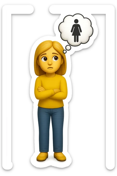 emoji stile iphone di una donna con nuvoletta di pensiero con all'interno la toilet per donne, falla a corpo intero, iperrealistico 4k sticker