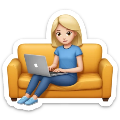 A girl is lying on the couch with a laptop, working sticker