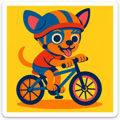 Add a colorful helmet to the chihuahua riding a bicycle, maintaining the vibrant and playful style. sticker