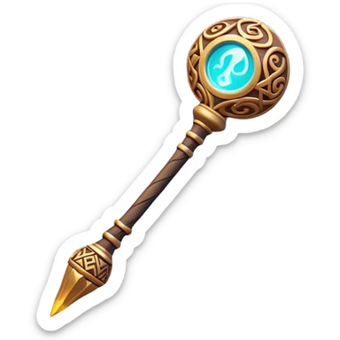 Clash of Clans aesthetic: Cinematic Playful Magic Staff Emoji, rendered in a 3D vector-style similar to standard emojis with minimal shading and bold, simplified shapes. A compact, isometric enchanted staff with intricate runic carvings and a glowing orb at its tip, softly glowing with a mystical arcane charm. Simplified yet unmistakably iconic, highly detailed and consistent, glowing with a soft radiant glow and high shine. Stylized with a touch of legendary sorcery and a soft glowing outline, capturing the essence of a powerful magic staff with a friendly, playful vibe! sticker