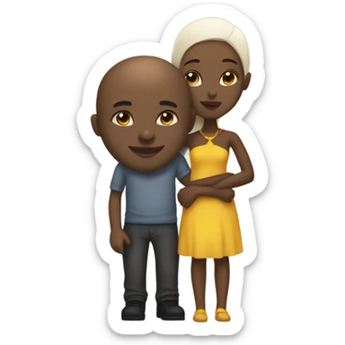 African  girl dark hair kissing white bald man sticker