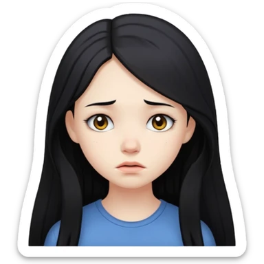pale girl with long black hair, sad expression sticker