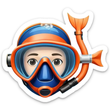 An icon featuring a close-up of a freediving mask and snorkel, with a breath-holding diver's fins, set against a vibrant underwater world. The design includes coral reefs, fish, and bubbles, symbolizing the serene beauty and thrill of freediving. Transparent background highlights the calm sticker