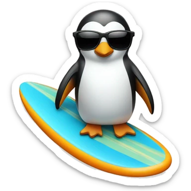 penguin with sunglasses on a surf board  sticker